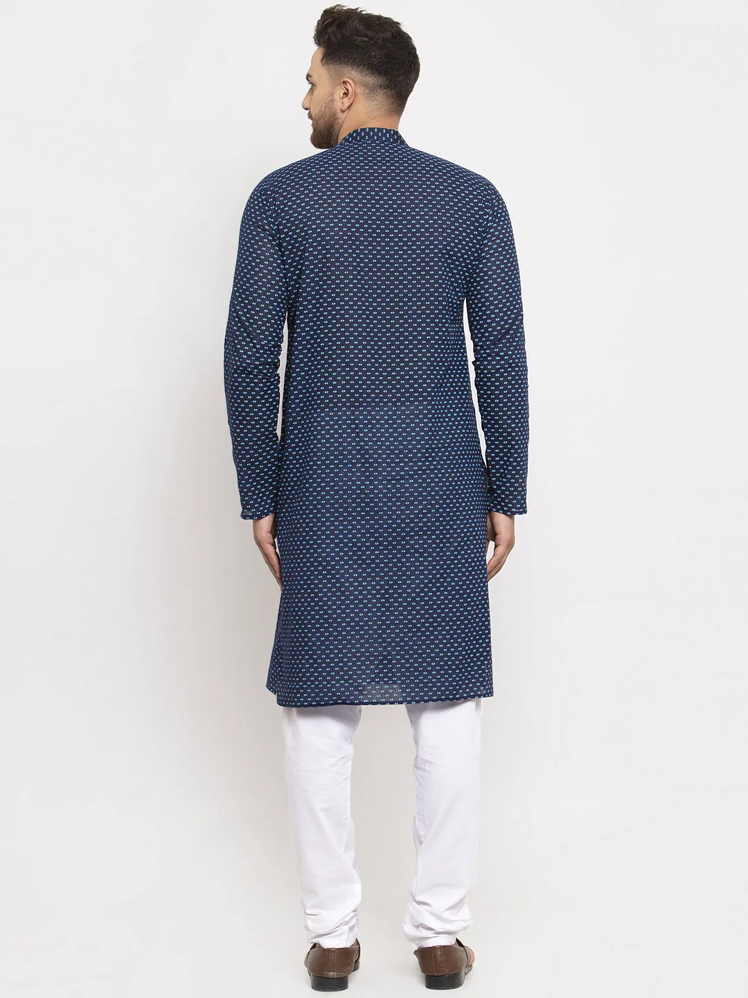 Jashvi Men Blue Cotton Printed Kurta with Pyjamas