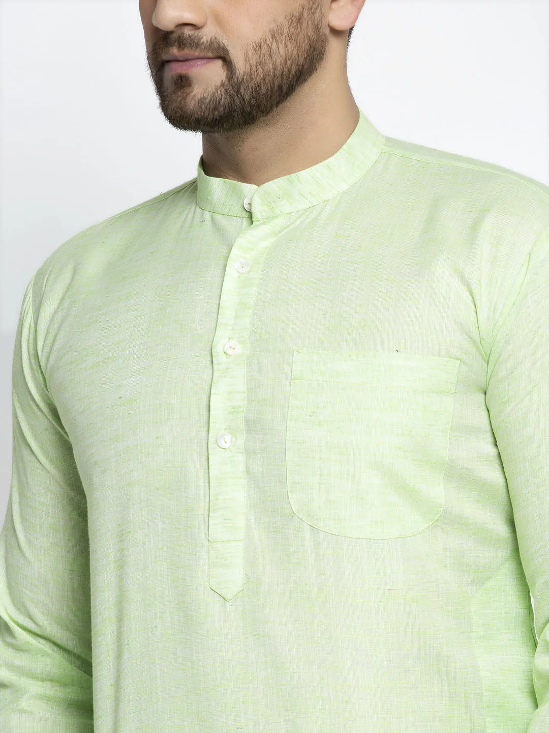 Jashvi Men Green & White Self Design Kurta with Pyjamas