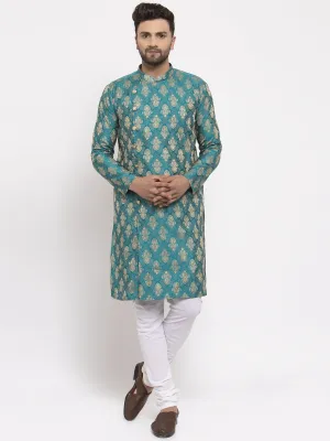 Jashvi Men Green Jacquard Kurta with Churidar