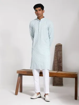 Jashvi Men's Aqua Rayon Kurta And Pyjama Set