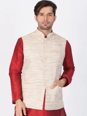 Jashvi Men's Beige Cotton Blend Ethnic Jacket