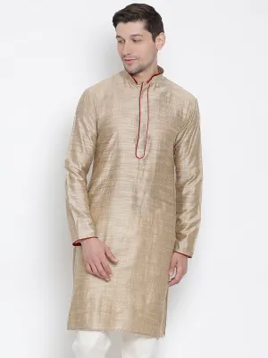 Jashvi Men's Beige Cotton Silk Blend Kurta