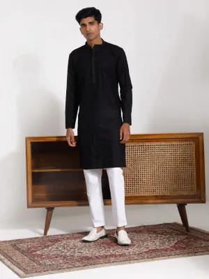 Jashvi Men's Black And White Cotton Kurta Pyjama Set