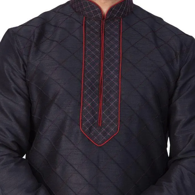 Jashvi Men's Black Silk Blend Kurta