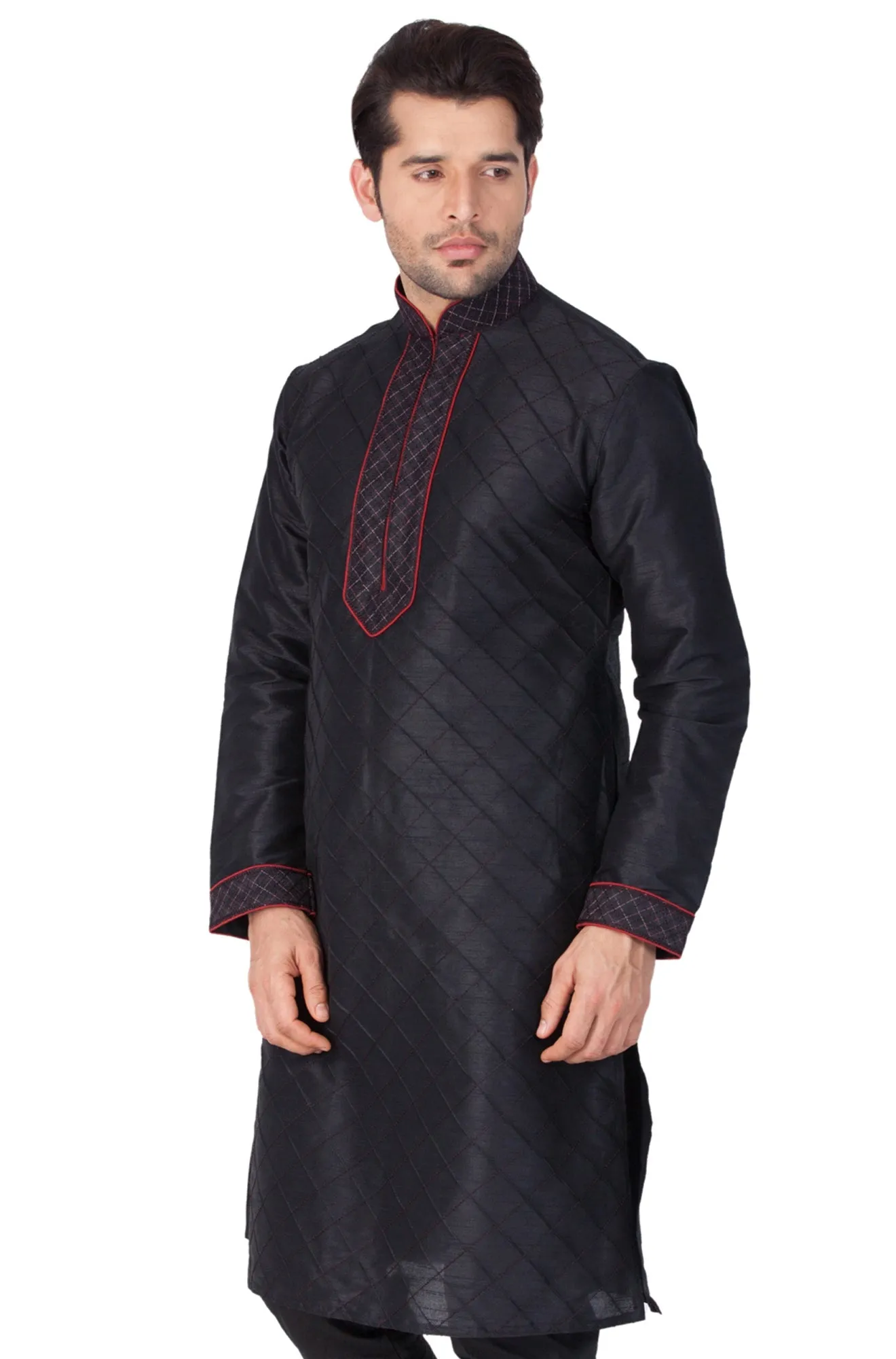 Jashvi Men's Black Silk Blend Kurta