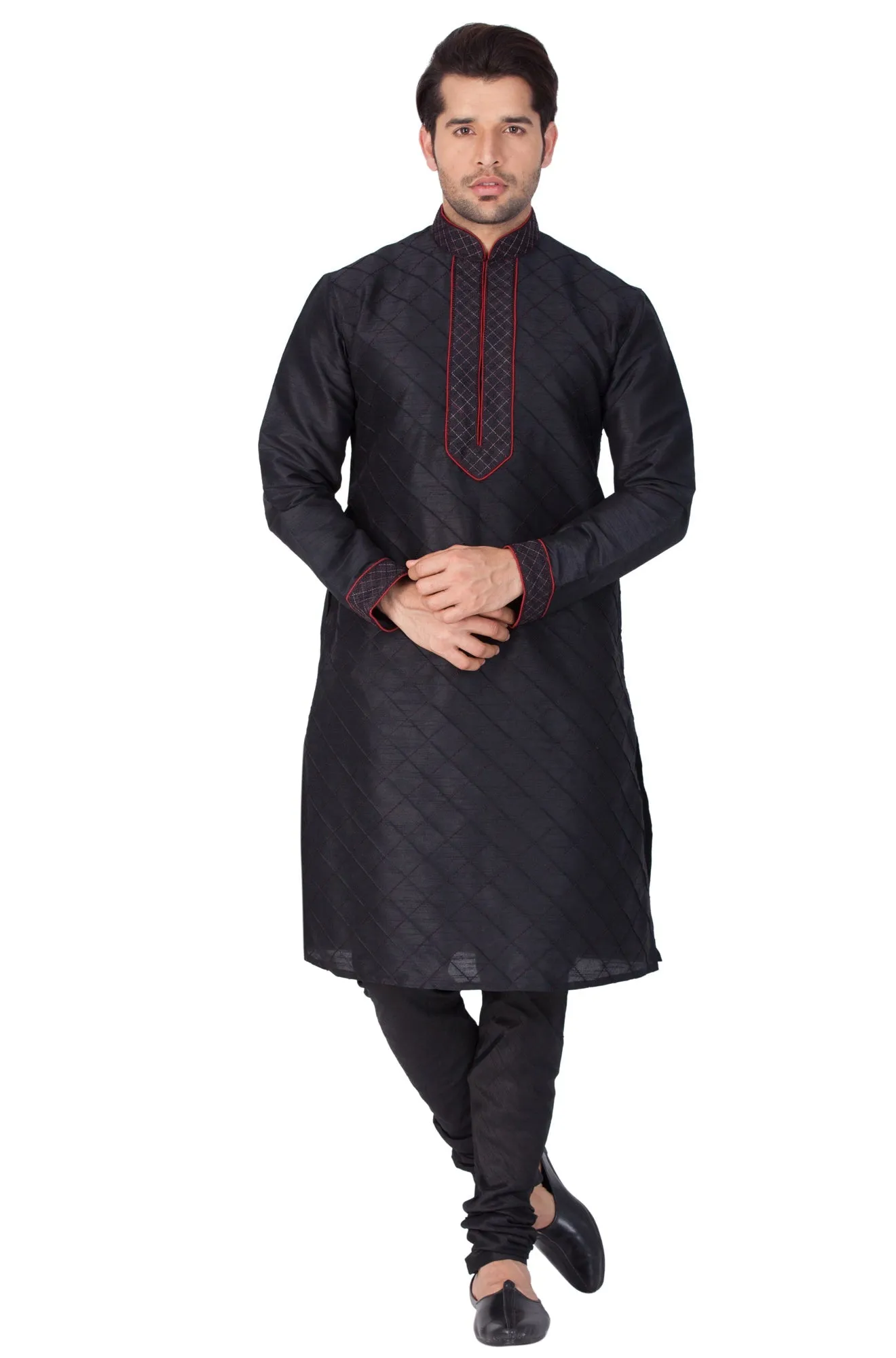 Jashvi Men's Black Silk Blend Kurta