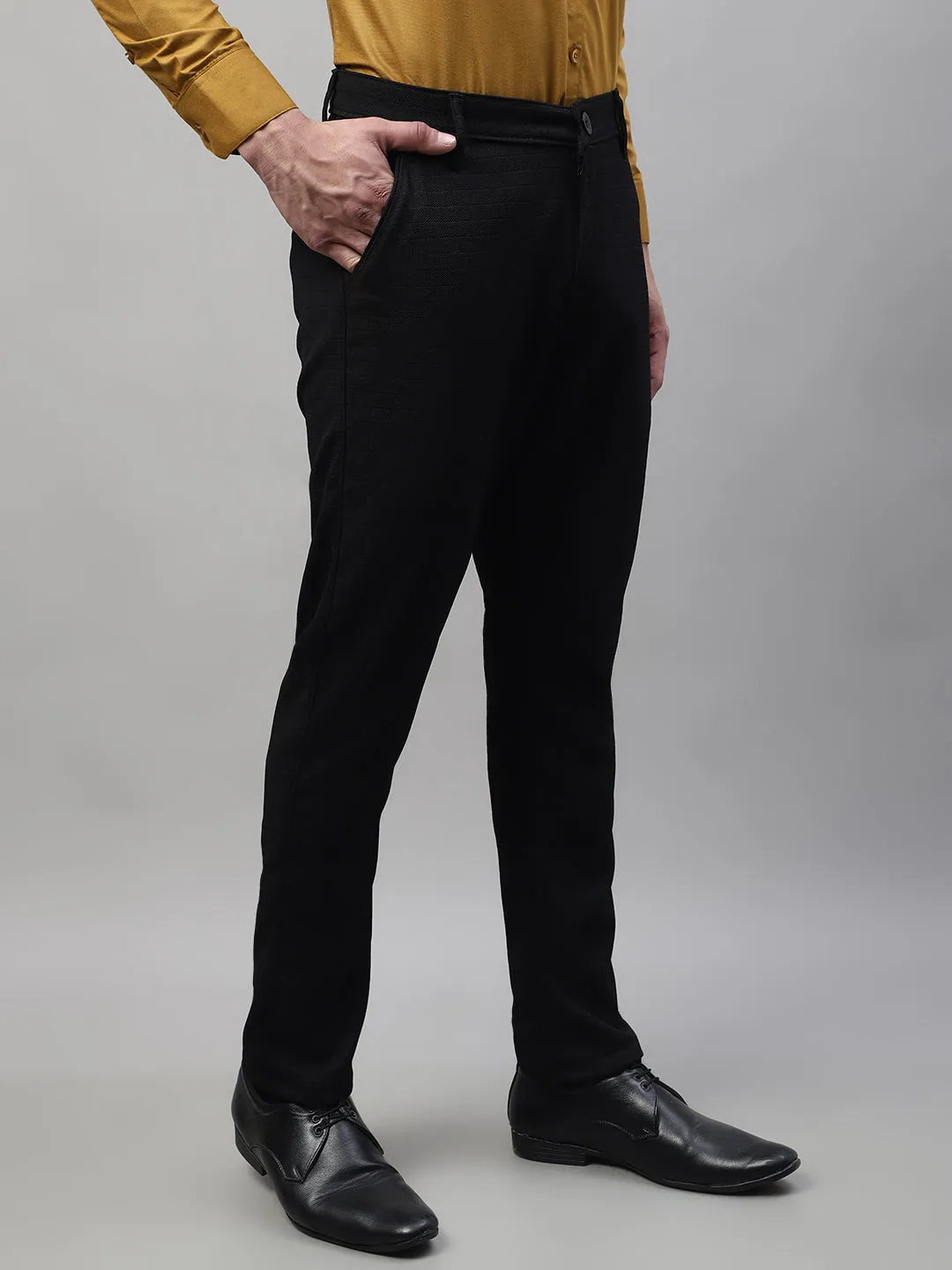 Jashvi Men's Black Tapered Fit Formal Trousers