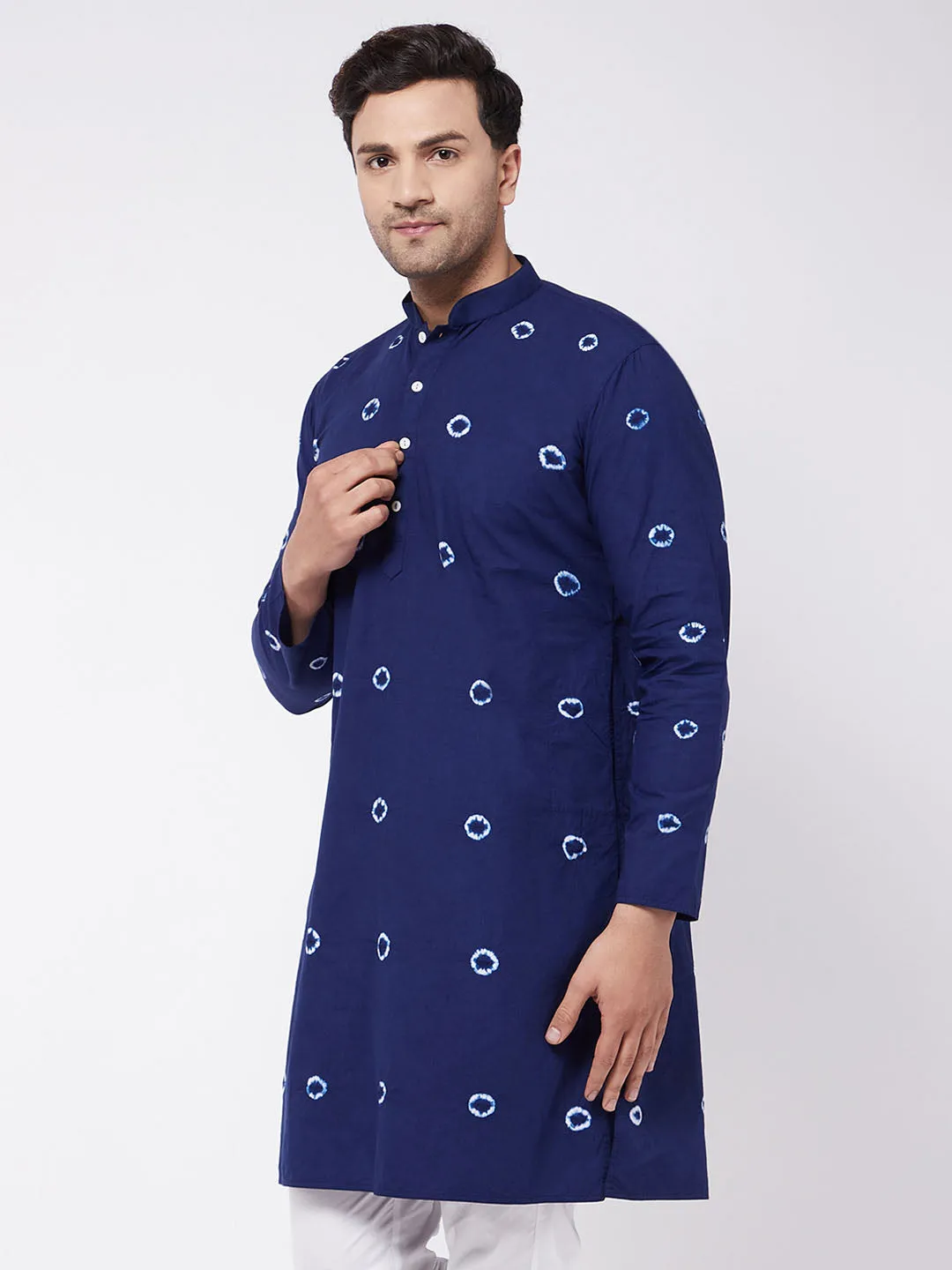 Jashvi Men's Blue and White Tie and Dye Kurta