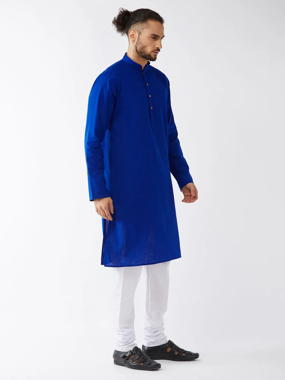 Jashvi Men's Blue Cotton Linen Blend Kurta and Pyjama Set