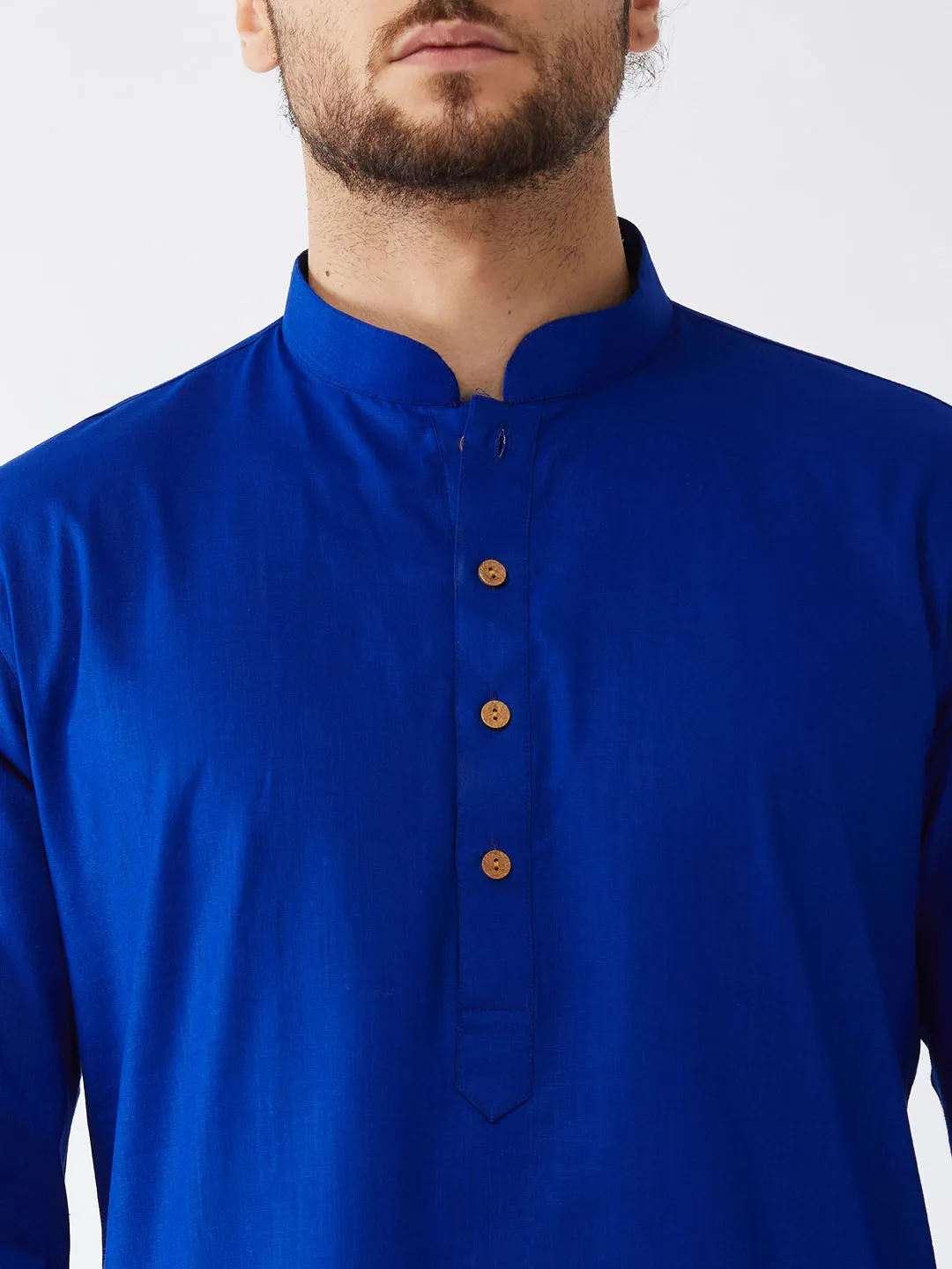 Jashvi Men's Blue Cotton Linen Blend Kurta and Pyjama Set