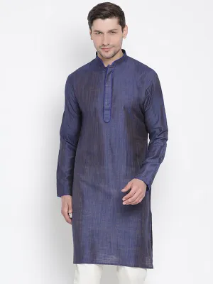 Jashvi Men's Blue Cotton Silk Blend Kurta