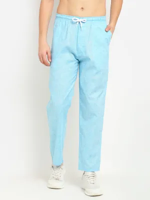 Jashvi Men's Blue Linen Cotton Track Pants