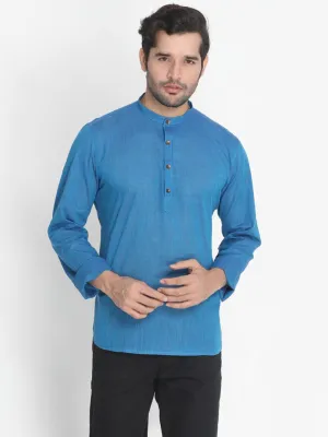 Jashvi Men's Blue Pure Cotton Short Kurta