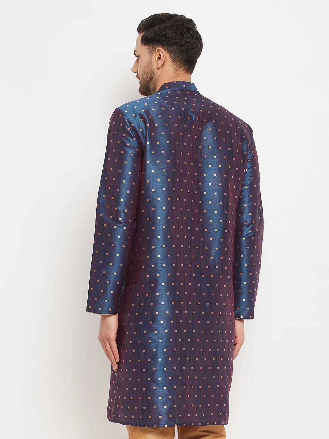 Jashvi Men's Blue Zari Weaved Kurta