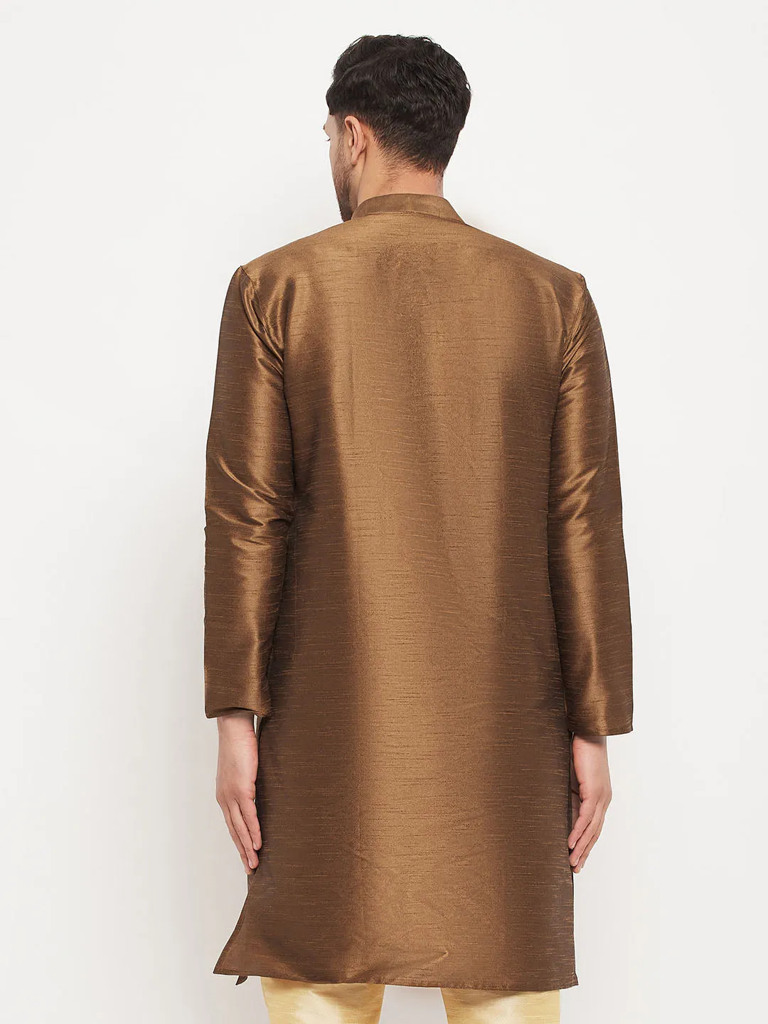 Jashvi Men's Coffee Cotton Silk Blend Kurta