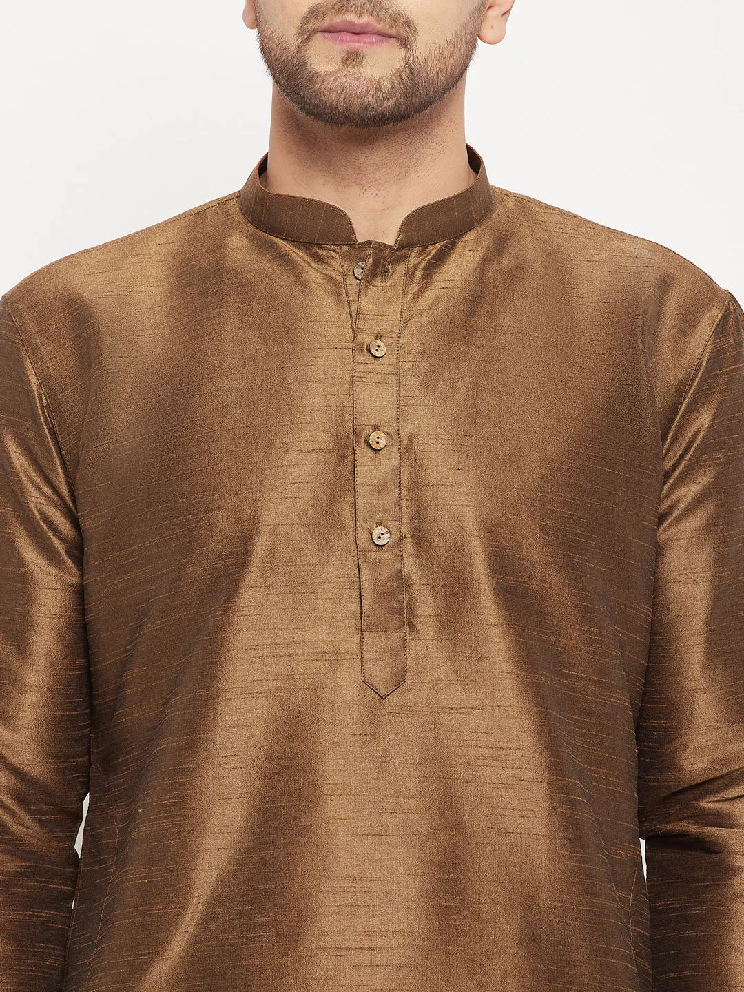 Jashvi Men's Coffee Cotton Silk Blend Kurta