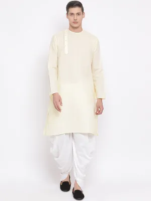 Jashvi Men's Cream Cotton Blend Kurta and White Dhoti Set