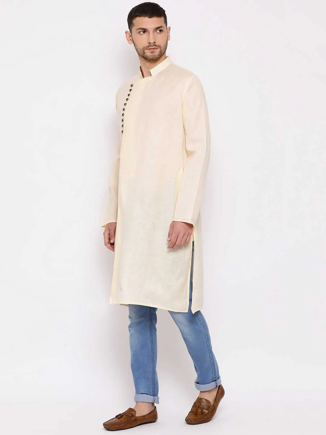 Jashvi Men's Cream Mix Cotton Kurta