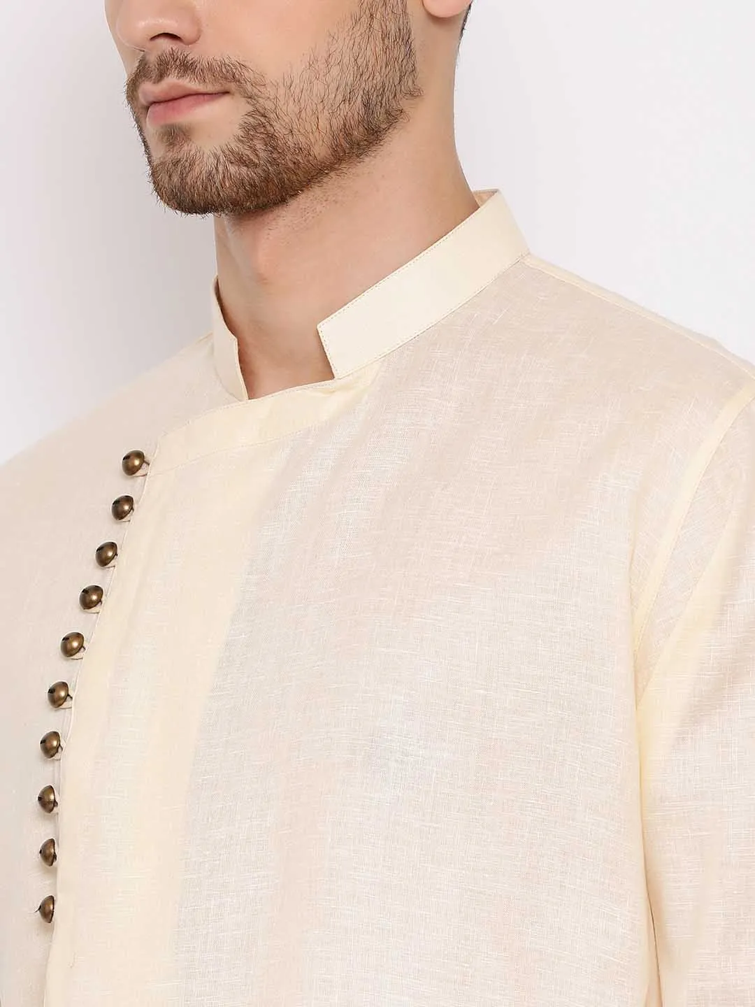 Jashvi Men's Cream Mix Cotton Kurta