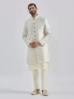 Jashvi Men's Cream Viscose Sherwani Set