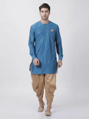 Jashvi Men's Dark Blue Cotton Silk Blend Kurta and Dhoti Pant Set