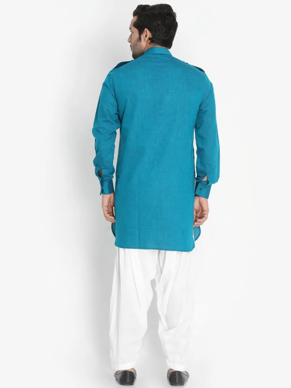 Jashvi Men's Dark Green Cotton Blend Kurta and Patiala Set