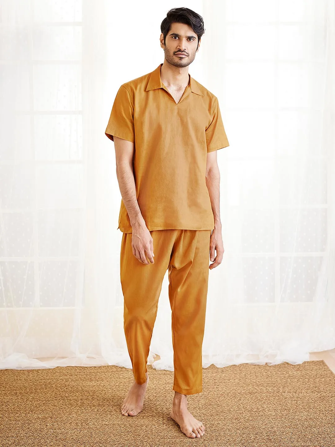 Jashvi Men's Dusty Saffron Cotton Pyjama