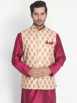 Jashvi Men's Gold Silk Blend Ethnic Jacket