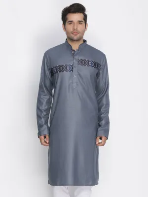 Jashvi Men's Grey Color Cotton Blend Kurta