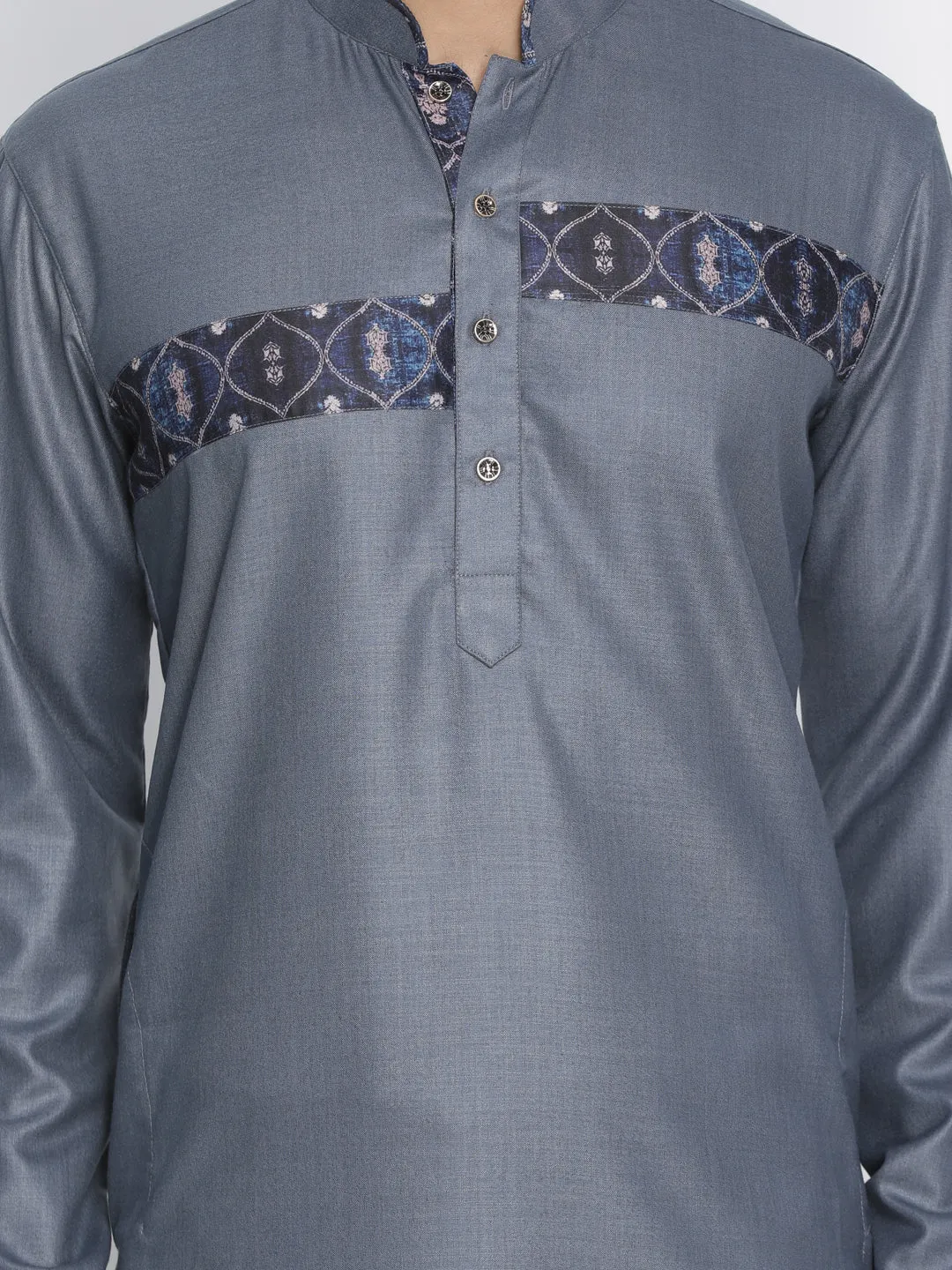 Jashvi Men's Grey Color Cotton Blend Kurta