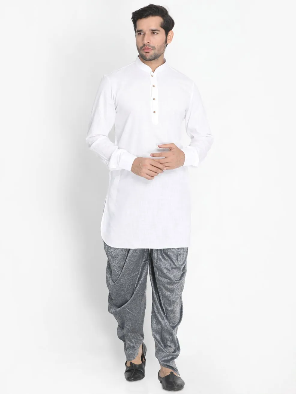 Jashvi Men's Grey Cotton Blend Dhoti