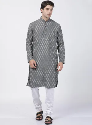 Jashvi Men's Grey Pure Cotton Kurta and Churidar Set