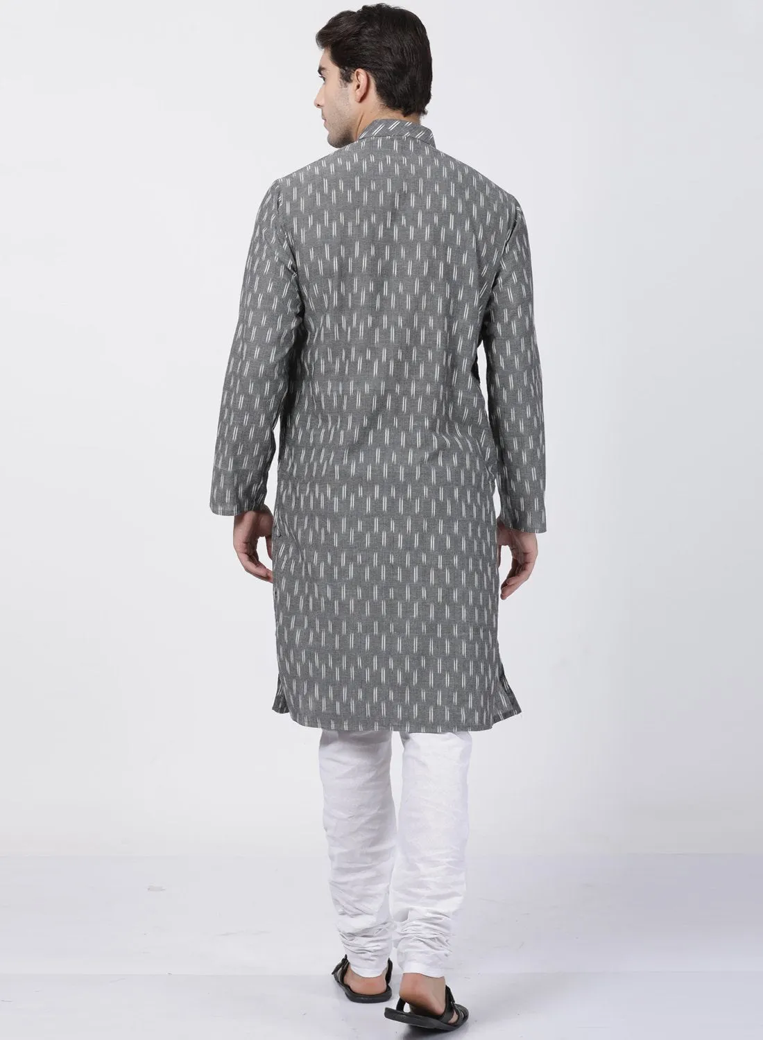 Jashvi Men's Grey Pure Cotton Kurta and Churidar Set