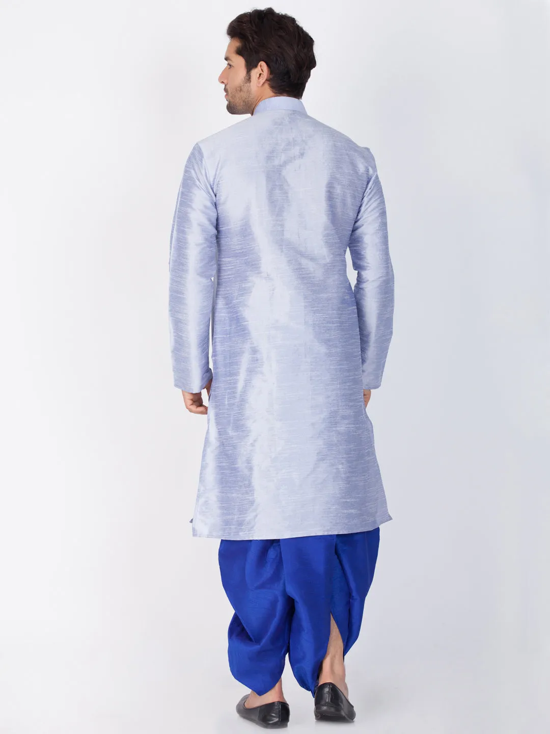 Jashvi Men's Light Blue Cotton Silk Blend Kurta and Dhoti Pant Set