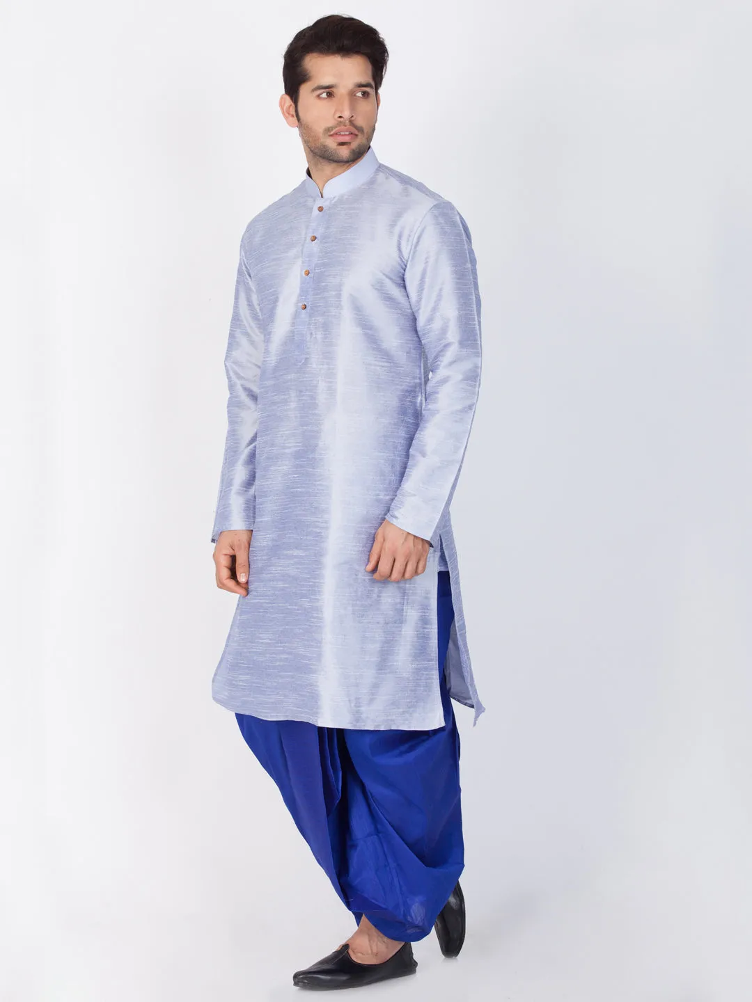 Jashvi Men's Light Blue Cotton Silk Blend Kurta and Dhoti Pant Set