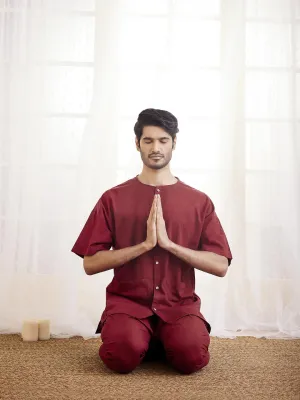 Jashvi Men's Maroon Cotton Kurta Pyjama Set