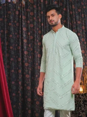 Jashvi Men's Mint Green Mirror Kurta