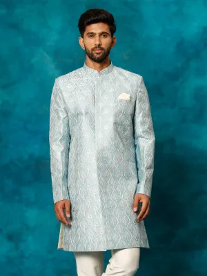 Jashvi Men's Mint Green Pastel Embroidered Sherwani Only Top