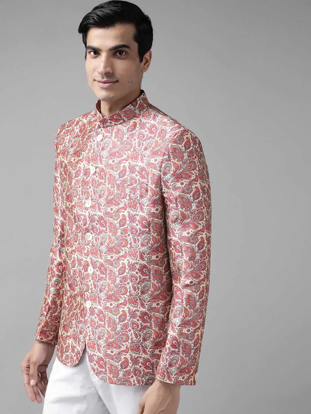 Jashvi Men's Multicolor-Base-Pink Silk Blend Jodhpuri