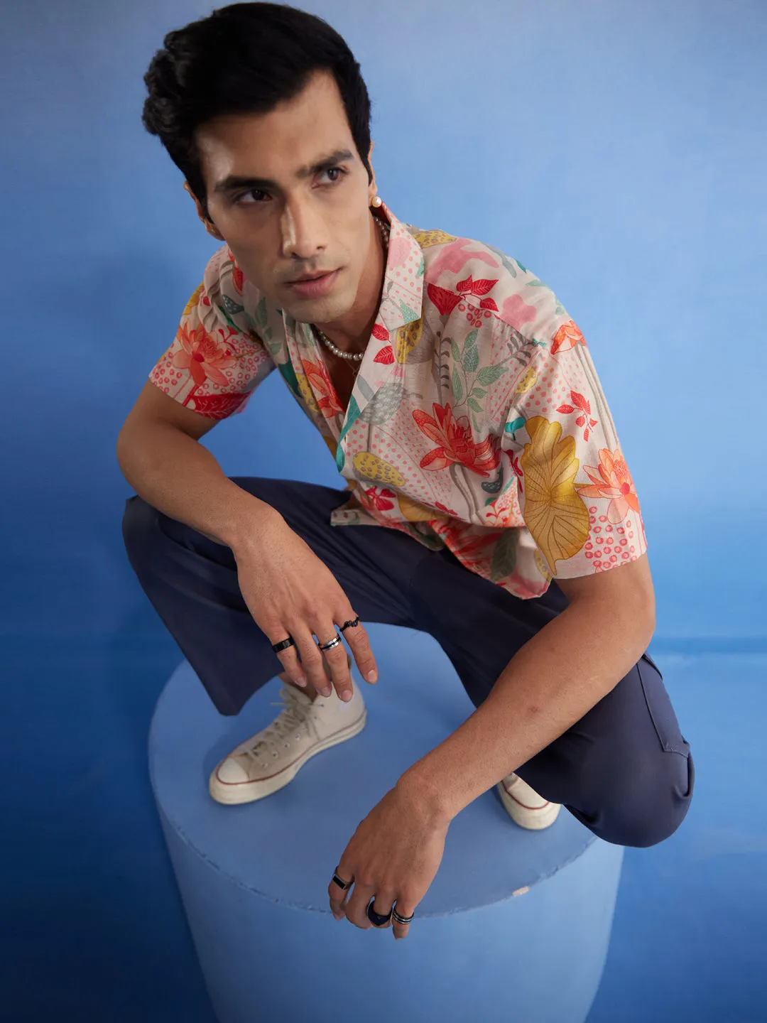 Jashvi Men's Multicolor Floral Printed Half Shirt