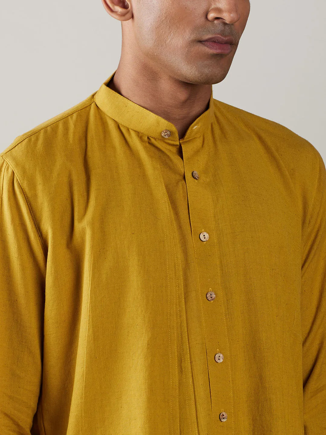 Jashvi Men's Mustard Cotton Cool Dyable Kurta with white Pant Set