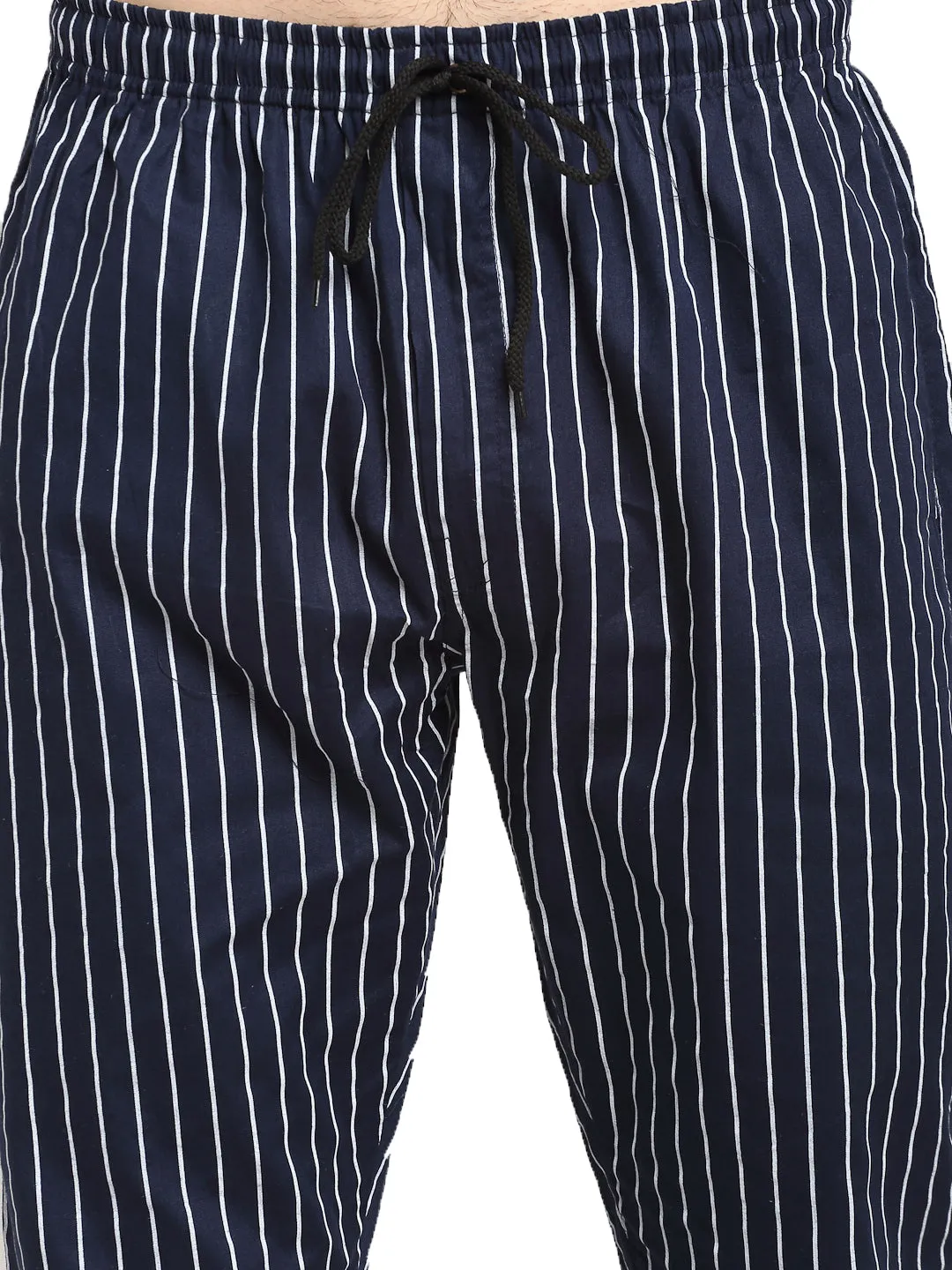 Jashvi Men's Navy Blue Cotton Striped Track Pants