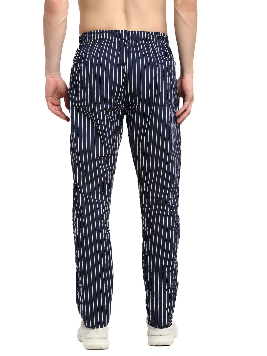 Jashvi Men's Navy Blue Cotton Striped Track Pants