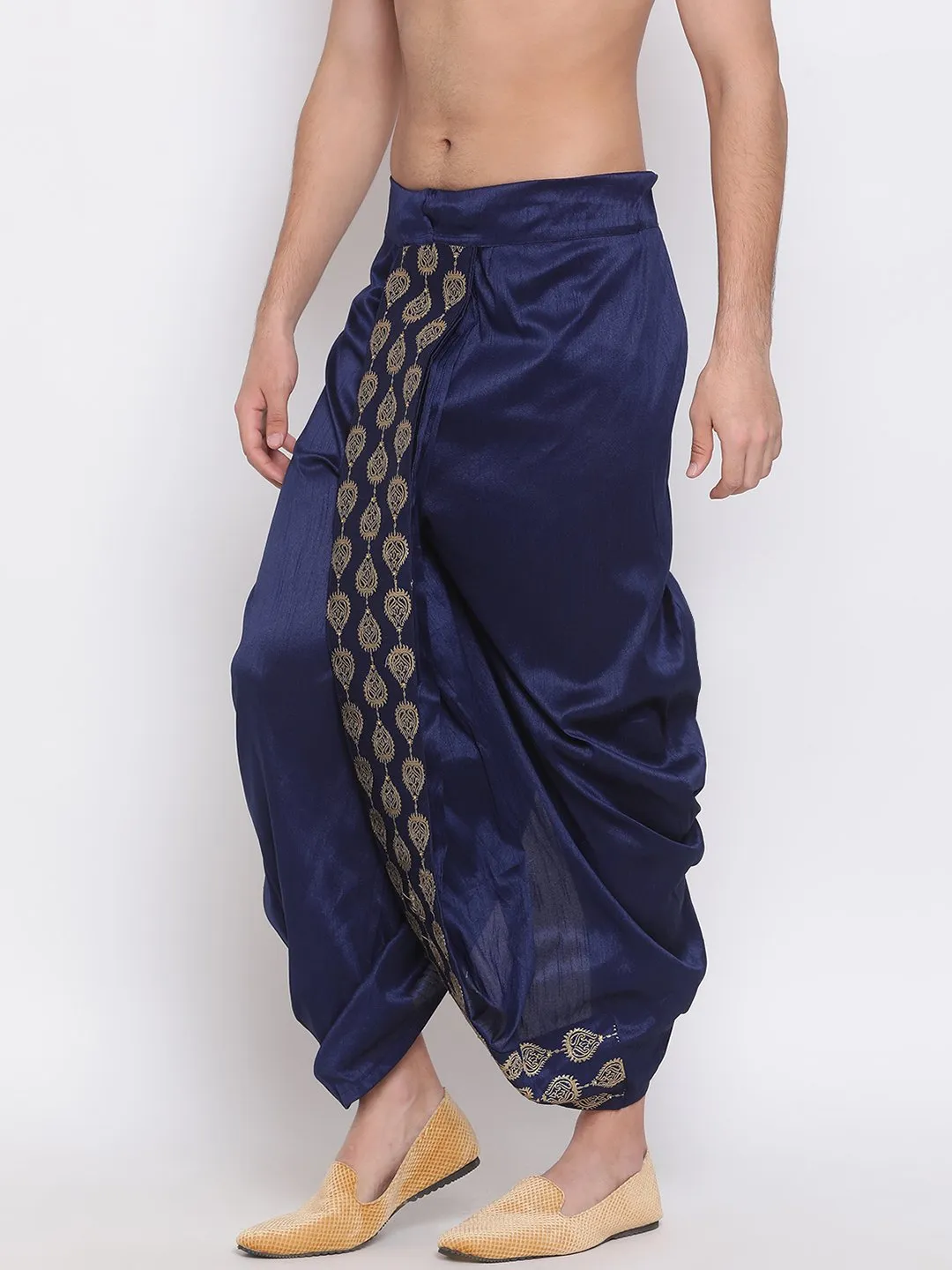 Jashvi Men's Navy Blue Embroidered Dhoti Pant