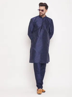 Jashvi Men's Navy Blue Sequin Kurta Pyjama Set