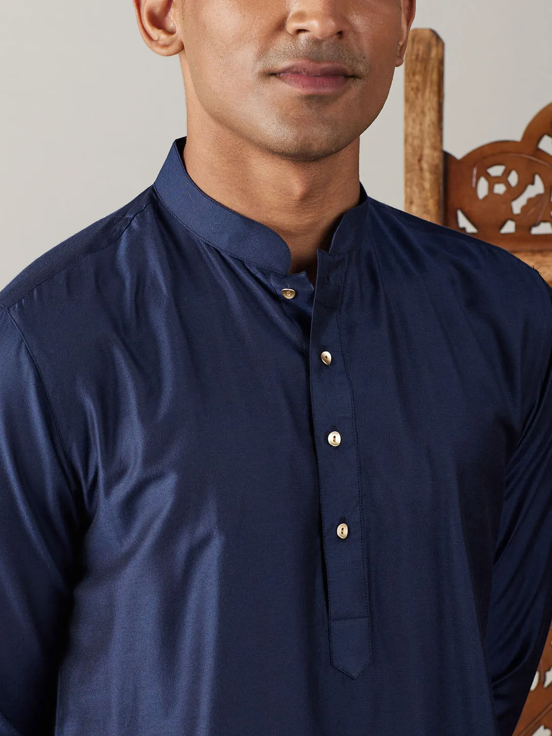 Jashvi Men's Navy Blue Viscose Kurta With Pant Set