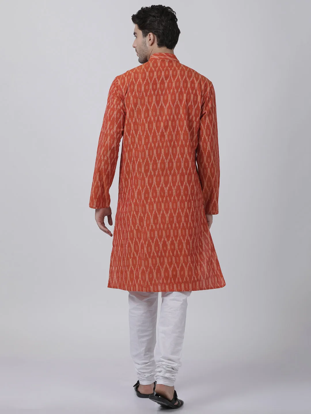 Jashvi Men's Orange Pure Cotton Kurta and Churidar Set