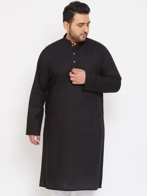 Jashvi Men's Plus Size Black Cotton Kurta