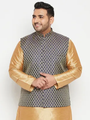 Jashvi Men's Plus Size Blue Woven Nehru Jacket