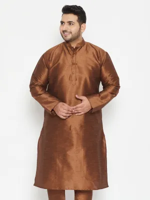 Jashvi Men's Plus Size Coffee Brown Silk Blend Kurta